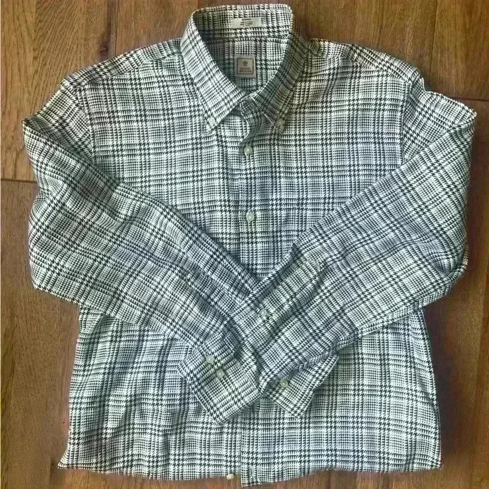Peter Millar 100% Cotton Houndstooth Plaid Button Down Shirt Sz M. Luxury